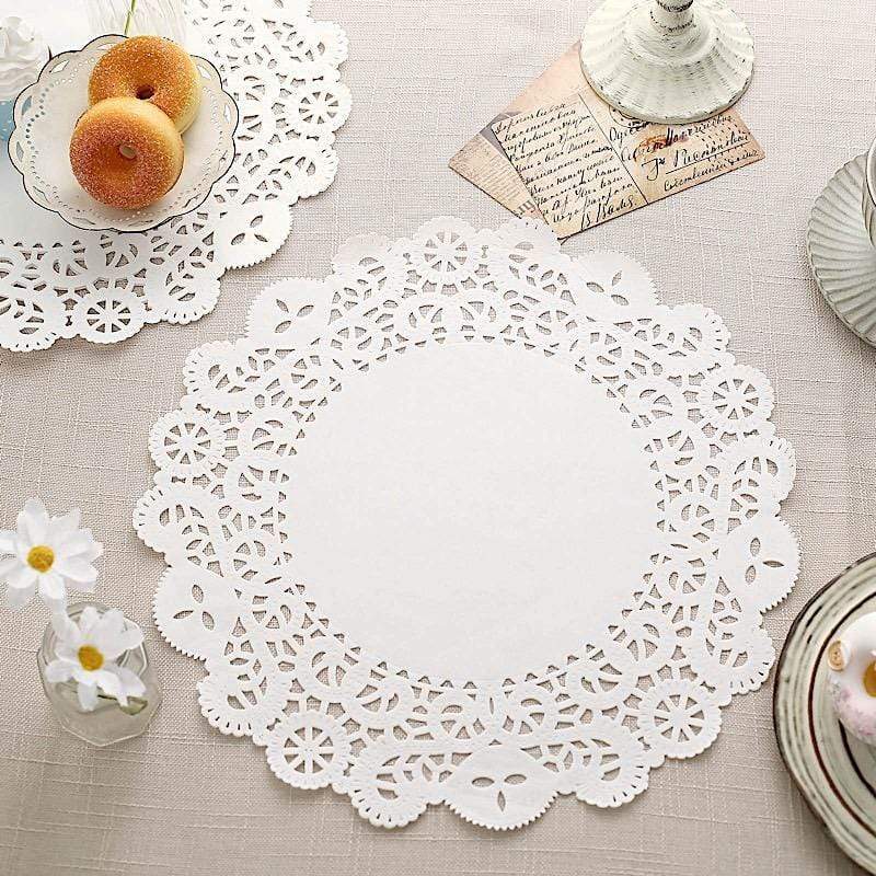 100 pcs Round Disposable Paper Doilies Placemats with Lace Trim