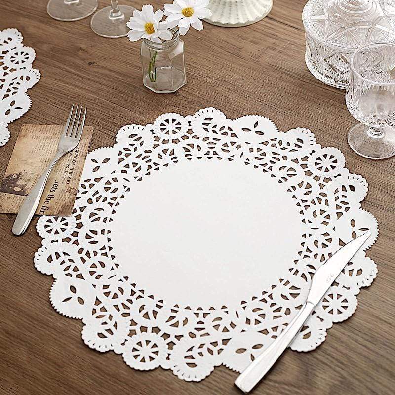 100 pcs Round Disposable Paper Doilies Placemats with Lace Trim