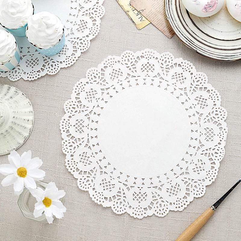 100 pcs Round Disposable Paper Doilies Placemats with Lace Trim