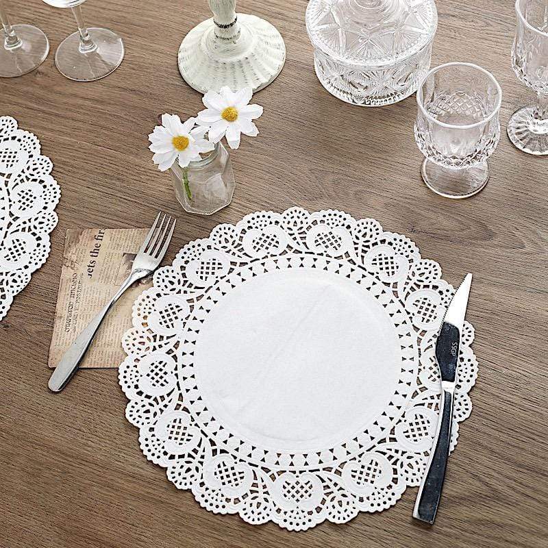 100 pcs Round Disposable Paper Doilies Placemats with Lace Trim