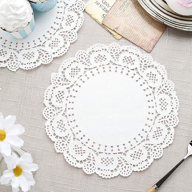 100 pcs Round Disposable Paper Doilies Placemats with Lace Trim