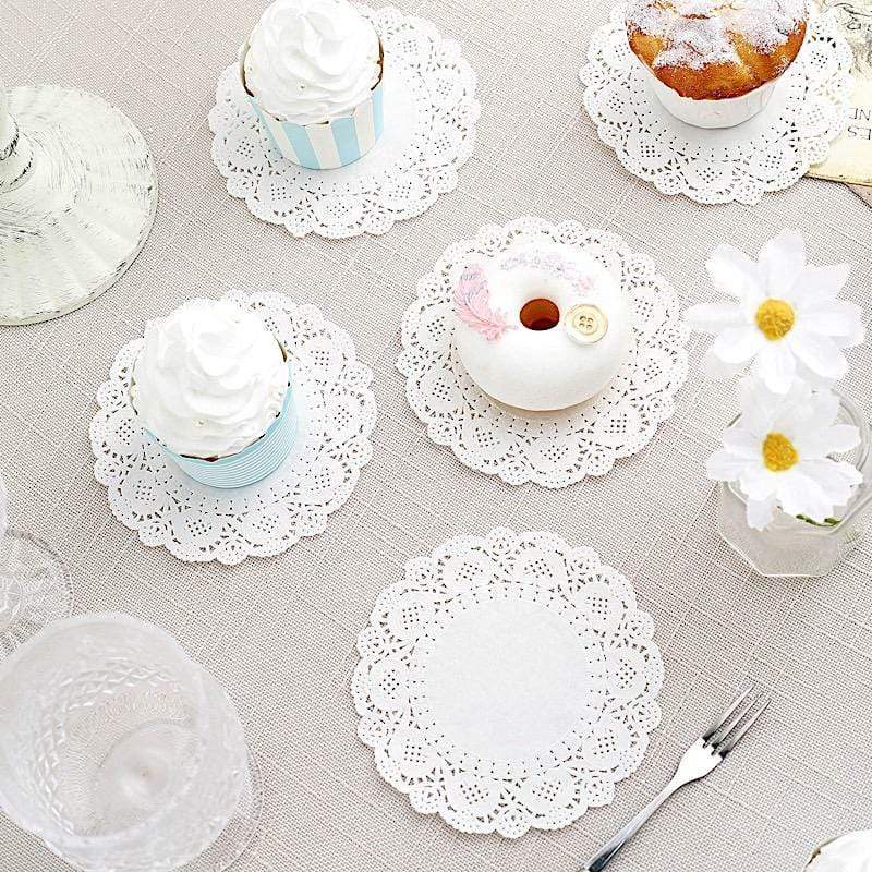100 pcs Round Disposable Paper Doilies Placemats with Lace Trim