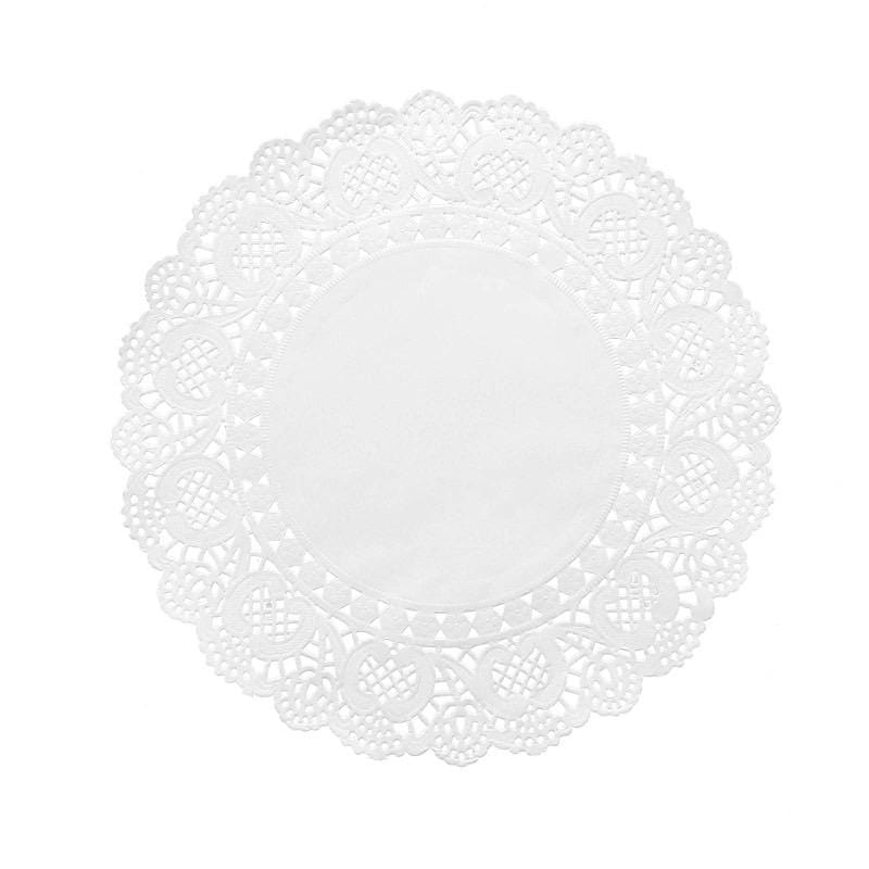 100 pcs Round Disposable Paper Doilies Placemats with Lace Trim DSP_PPDOL_RND01_10_WHT