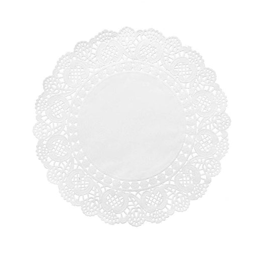 100 pcs Round Disposable Paper Doilies Placemats with Lace Trim DSP_PPDOL_RND01_10_WHT