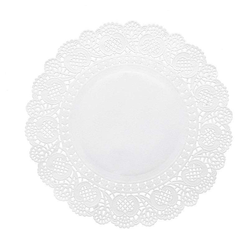 100 pcs Round Disposable Paper Doilies Placemats with Lace Trim DSP_PPDOL_RND01_12_WHT