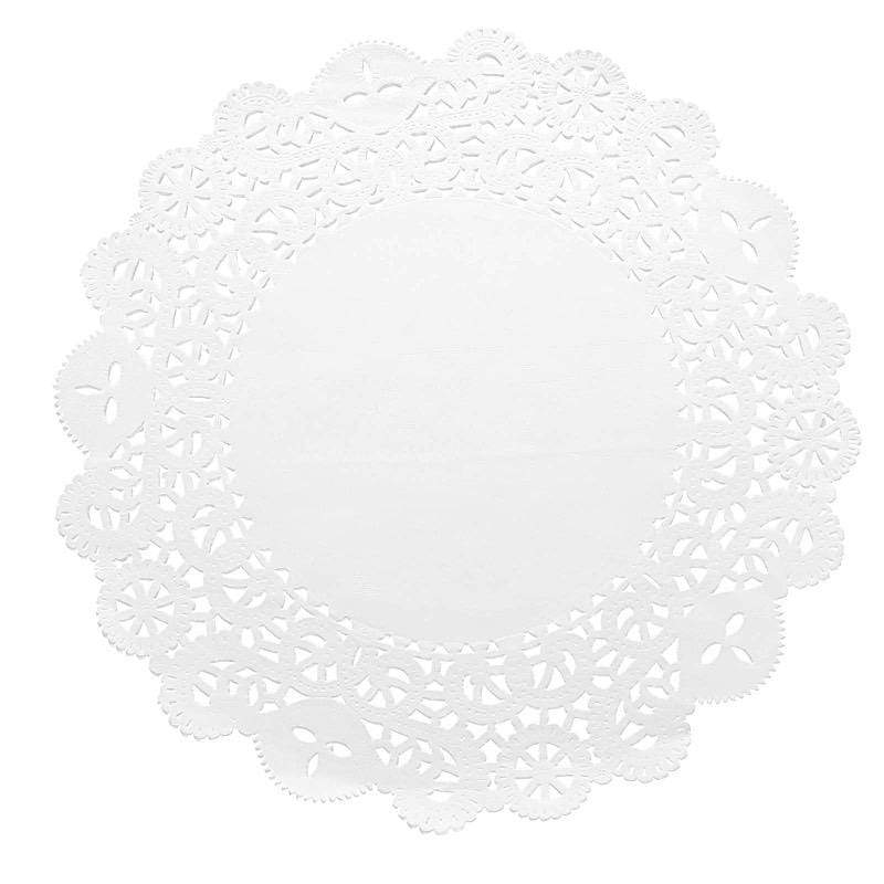 100 pcs Round Disposable Paper Doilies Placemats with Lace Trim DSP_PPDOL_RND01_14_WHT