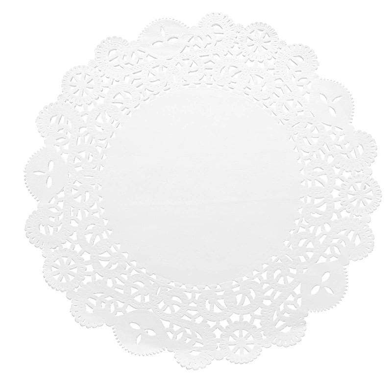 100 Round Disposable Paper Placemats with Lace Trim - White