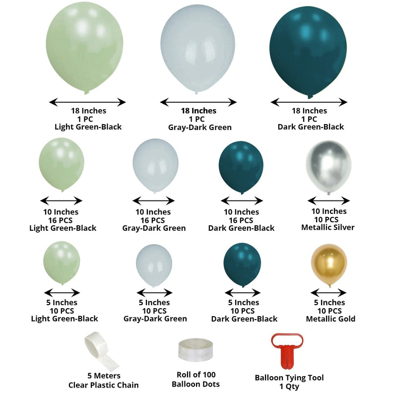 101 Double Layer Latex Balloons Garland Arch Party Decorations Kit - Green Gold Silver BLOON_KIT11_HNTSV