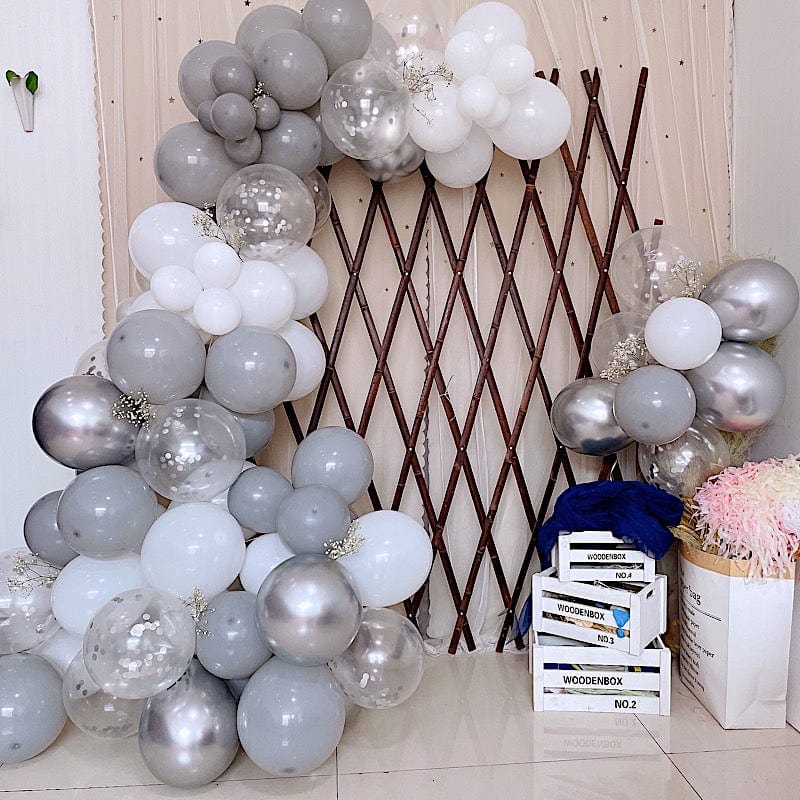 108 Balloons Garland Arch Party Decorations Kit - Clear Gray White BLOON_KIT05_WHGR1