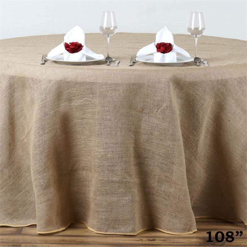 108" Burlap Round Tablecloth - Natural Brown TAB_JUTE_108_NAT