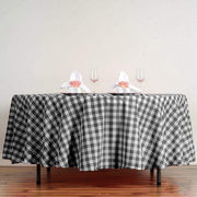 108" Checkered Gingham Polyester Round Tablecloth - Black and White TAB_CHK108_BLK