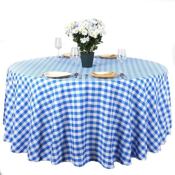 108" Checkered Gingham Polyester Round Tablecloth - Blue and White TAB_CHK108_BLUE