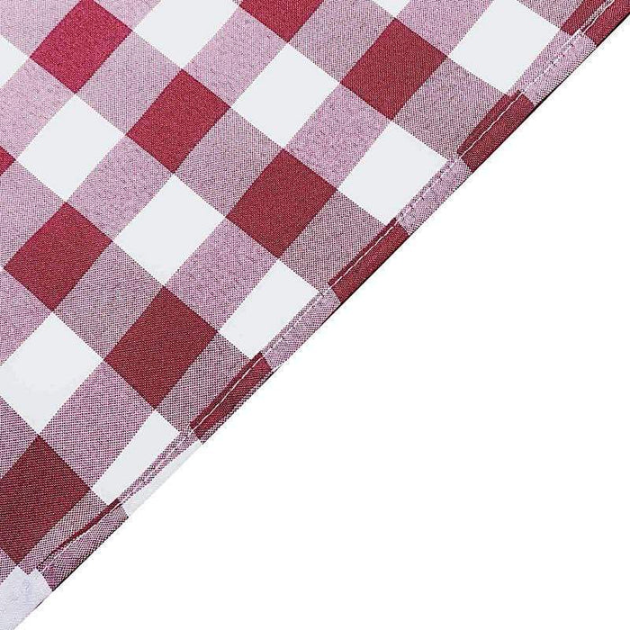 108" Checkered Gingham Polyester Round Tablecloth - Burgundy and White TAB_CHK108_BURG