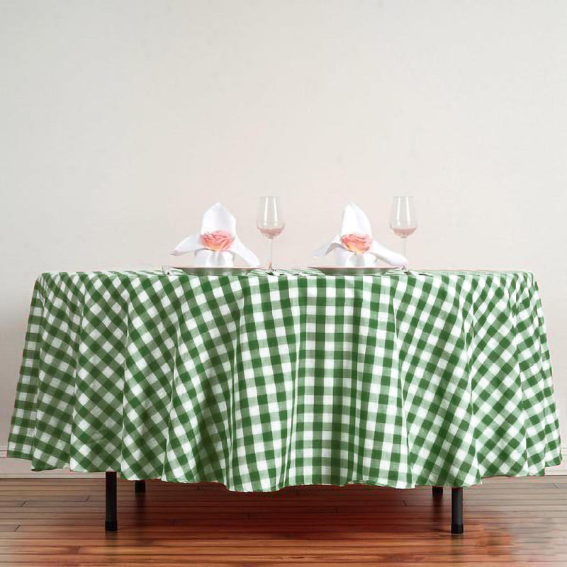 108" Checkered Gingham Polyester Round Tablecloth - Green and White TAB_CHK108_GRN