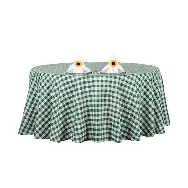 108" Checkered Gingham Polyester Round Tablecloth - Green and White TAB_CHK108_GRN