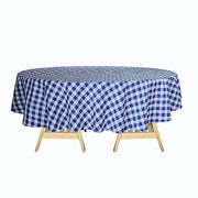 108" Checkered Gingham Polyester Round Tablecloth - Navy Blue and White TAB_CHK108_NAVY