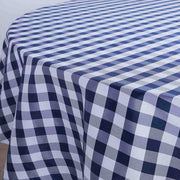 108" Checkered Gingham Polyester Round Tablecloth - Navy Blue and White TAB_CHK108_NAVY