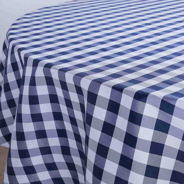 108" Checkered Gingham Polyester Round Tablecloth - Navy Blue and White TAB_CHK108_NAVY