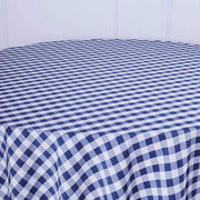 108" Checkered Gingham Polyester Round Tablecloth - Navy Blue and White TAB_CHK108_NAVY