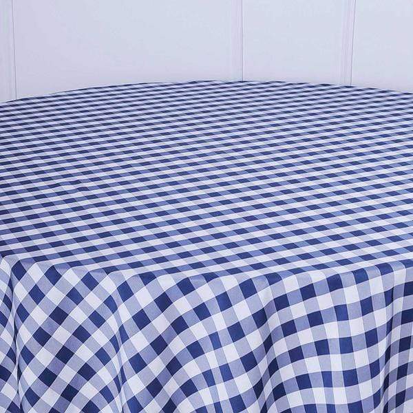108" Checkered Gingham Polyester Round Tablecloth - Navy Blue and White TAB_CHK108_NAVY