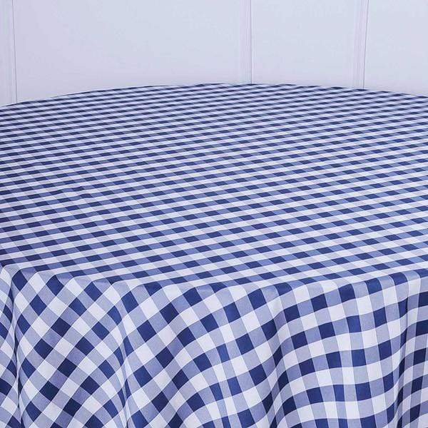 108" Checkered Gingham Polyester Round Tablecloth - Navy Blue and White TAB_CHK108_NAVY