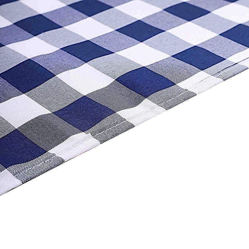 108" Checkered Gingham Polyester Round Tablecloth - Navy Blue and White TAB_CHK108_NAVY