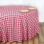 108" Checkered Gingham Polyester Round Tablecloth - Red and White TAB_CHK108_RED