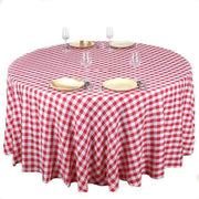 108" Checkered Gingham Polyester Round Tablecloth - Red and White TAB_CHK108_RED
