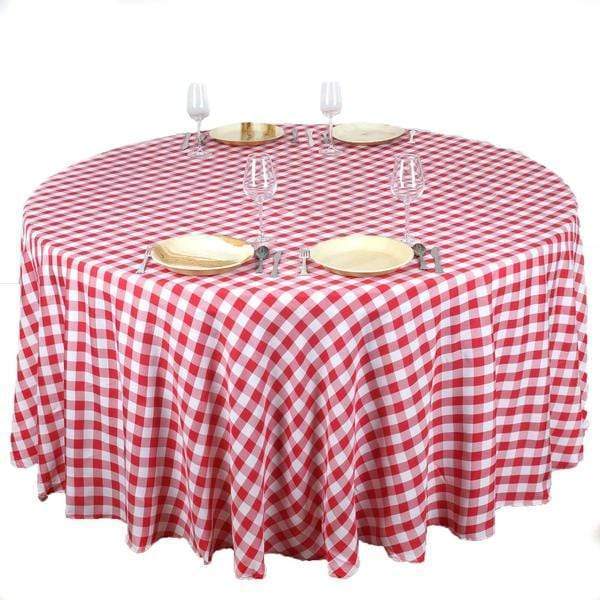 108" Checkered Gingham Polyester Round Tablecloth - Red and White TAB_CHK108_RED