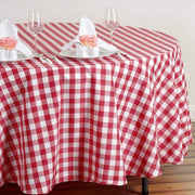 108" Checkered Gingham Polyester Round Tablecloth - Red and White TAB_CHK108_RED