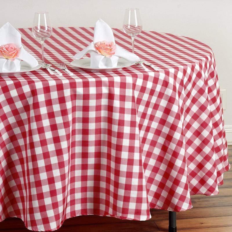 108" Checkered Gingham Polyester Round Tablecloth - Red and White TAB_CHK108_RED