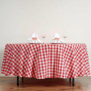 108" Checkered Gingham Polyester Round Tablecloth - Red and White TAB_CHK108_RED
