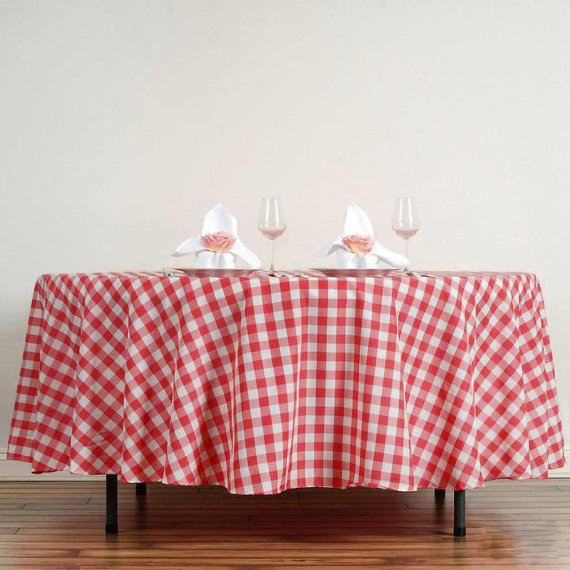 108" Checkered Gingham Polyester Round Tablecloth - Red and White TAB_CHK108_RED