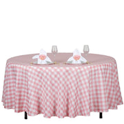 108" Checkered Gingham Polyester Round Tablecloth - Rose Quartz Pink and White TAB_CHK108_019