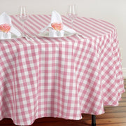 108" Checkered Gingham Polyester Round Tablecloth - Rose Quartz Pink and White TAB_CHK108_019