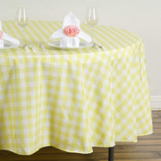 108" Checkered Gingham Polyester Round Tablecloth - Yellow and White TAB_CHK108_YEL