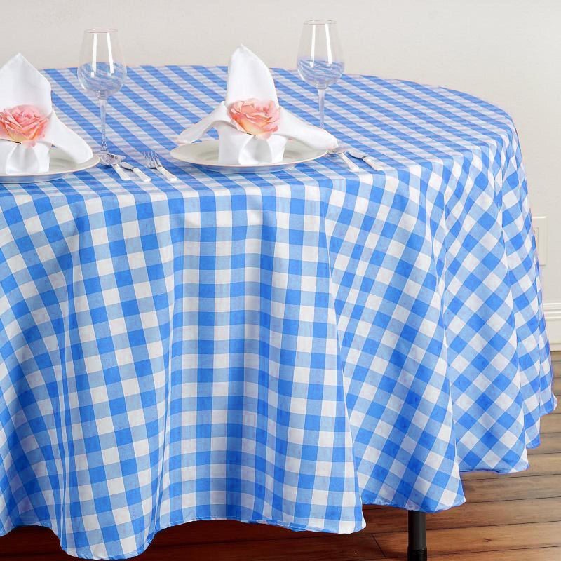 108" Checkered Gingham Polyester Round Tablecloth