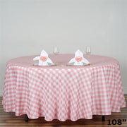 108" Checkered Gingham Polyester Round Tablecloth - Rose Quartz Pink and White TAB_CHK108_019