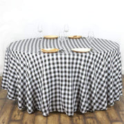 108" Checkered Gingham Polyester Round Tablecloth - Black and White TAB_CHK108_BLK