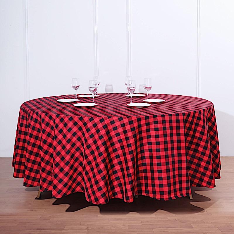 108 inches Round Gingham Checkered Polyester Tablecloths