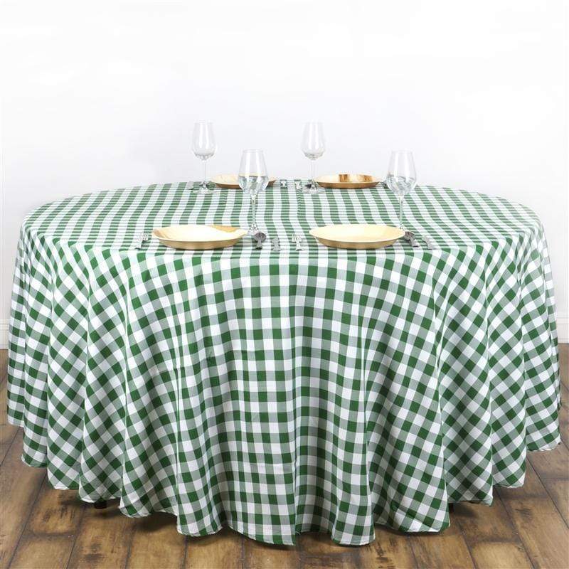 108" Checkered Gingham Polyester Round Tablecloth - Green and White TAB_CHK108_GRN