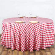 108" Checkered Gingham Polyester Round Tablecloth - Red and White TAB_CHK108_RED