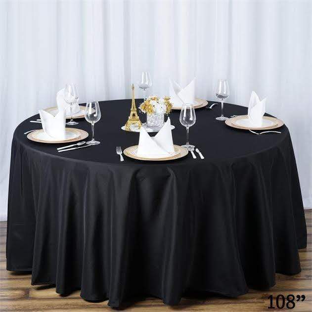 108" Premium Polyester Round Tablecloth Wedding Party Table Linens - Black TAB_108_BLK_PRM