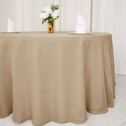 108" Round Faux Burlap Polyester Tablecloth - Natural TAB_JUTE03_108_NAT