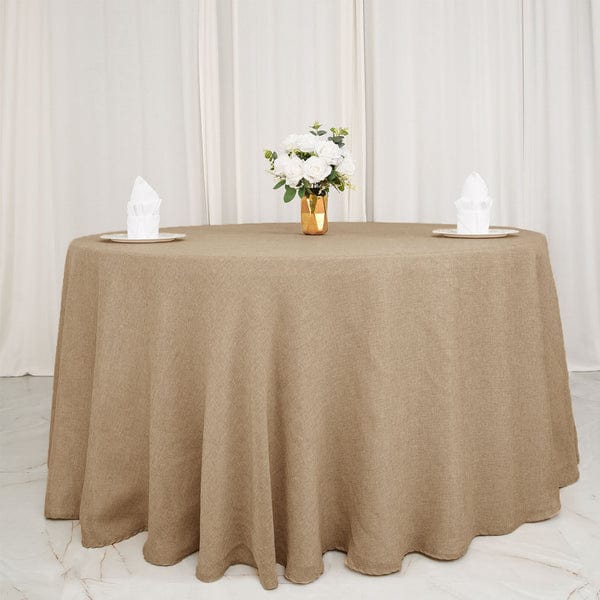 108" Round Faux Burlap Polyester Tablecloth - Natural TAB_JUTE03_108_NAT