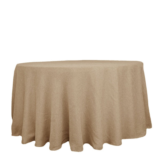108" Round Faux Burlap Polyester Tablecloth - Natural TAB_JUTE03_108_NAT