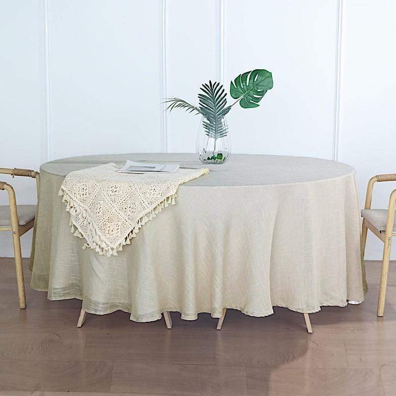 108" Round Premium Faux Burlap Polyester Tablecloth - Beige TAB_JUTE02_108_081