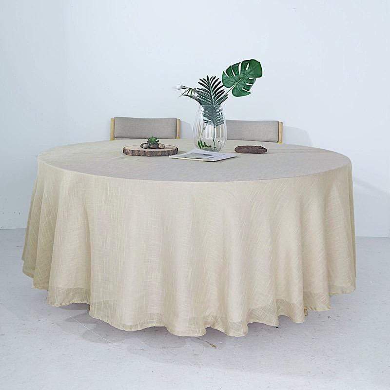 108" Round Premium Faux Burlap Polyester Tablecloth - Beige TAB_JUTE02_108_081