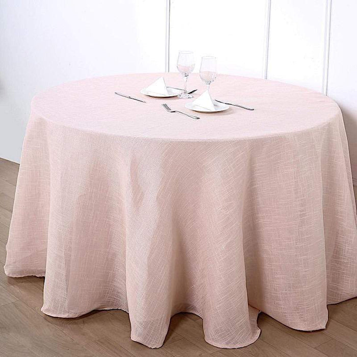 108" Round Premium Faux Burlap Polyester Tablecloth - Blush TAB_JUTE02_108_046