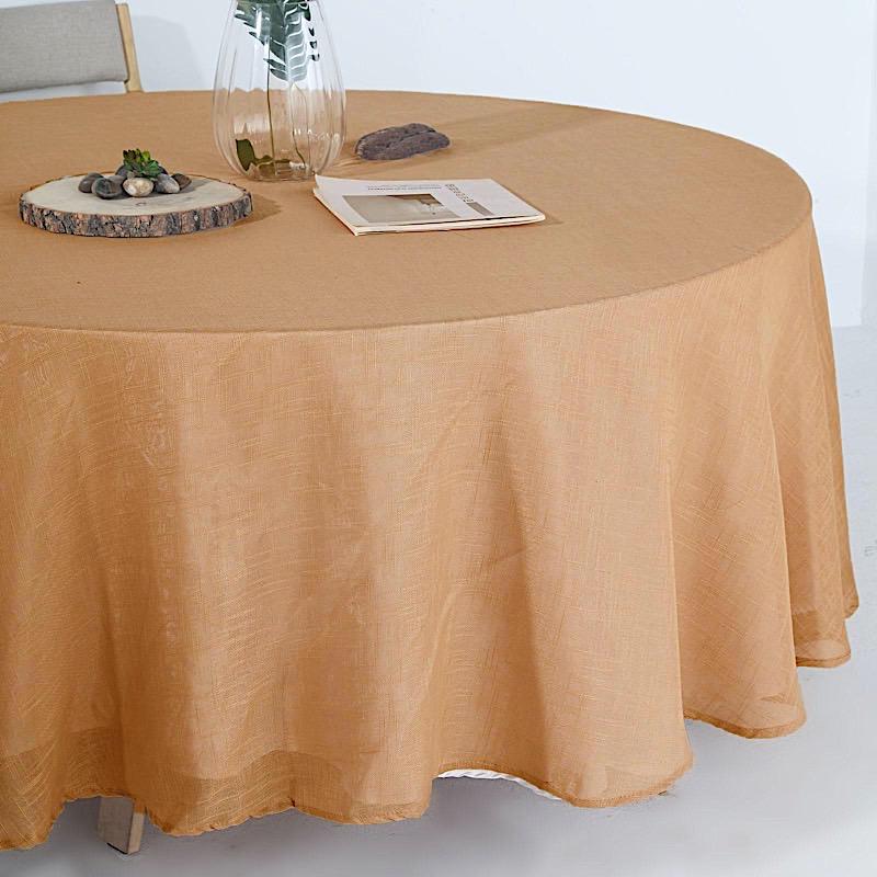 108" Round Premium Faux Burlap Polyester Tablecloth - Natural TAB_JUTE02_108_NAT